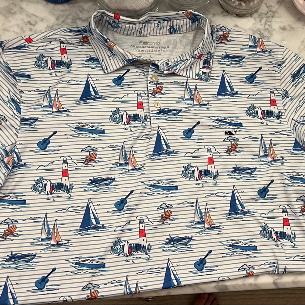 Vineyard Vines Nautical Print Polo Shirt - Blue, Red, White